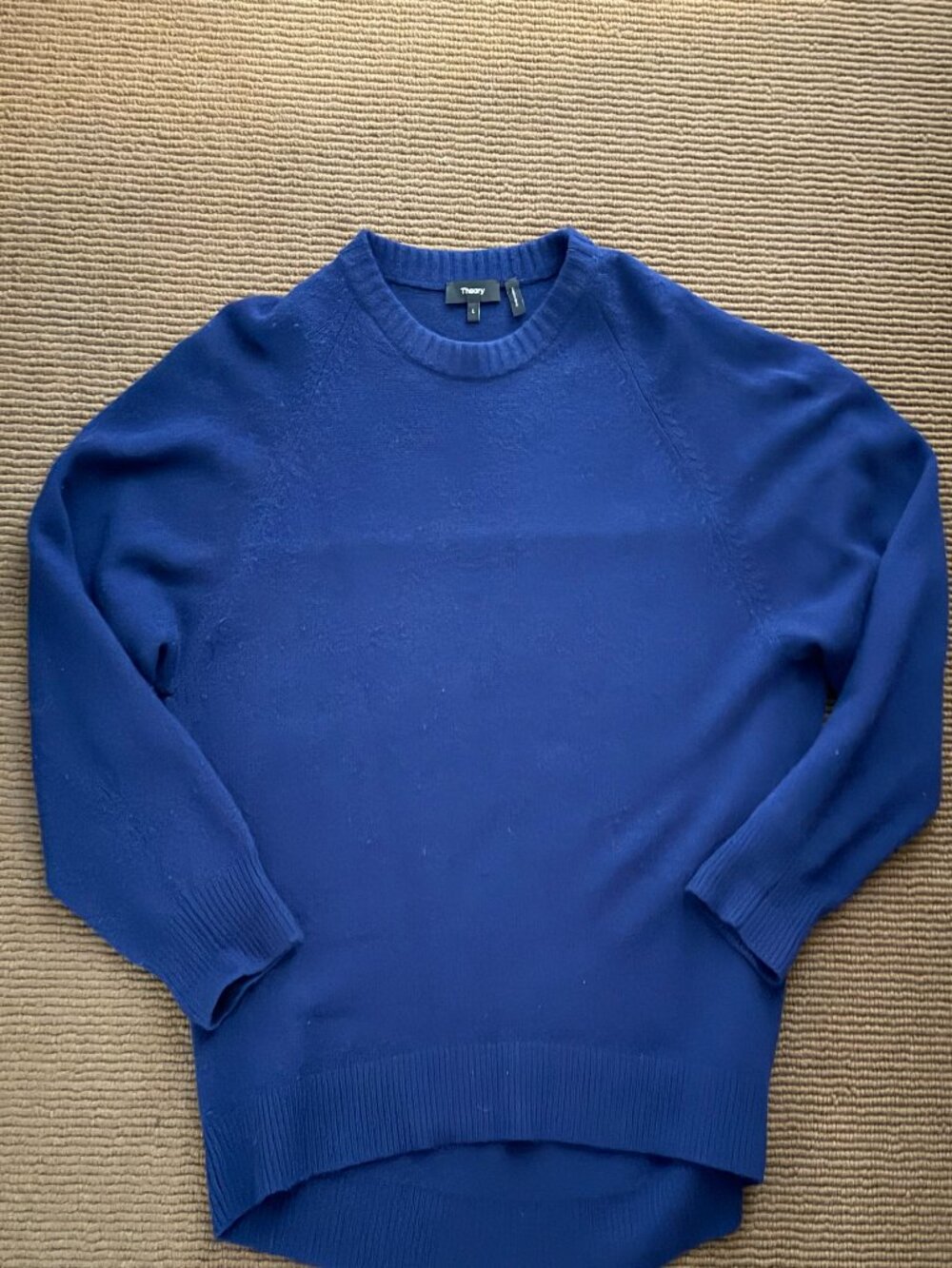 THEORY Oversize 100% Cashmere Pigment Blue Crew Neck Sweater L